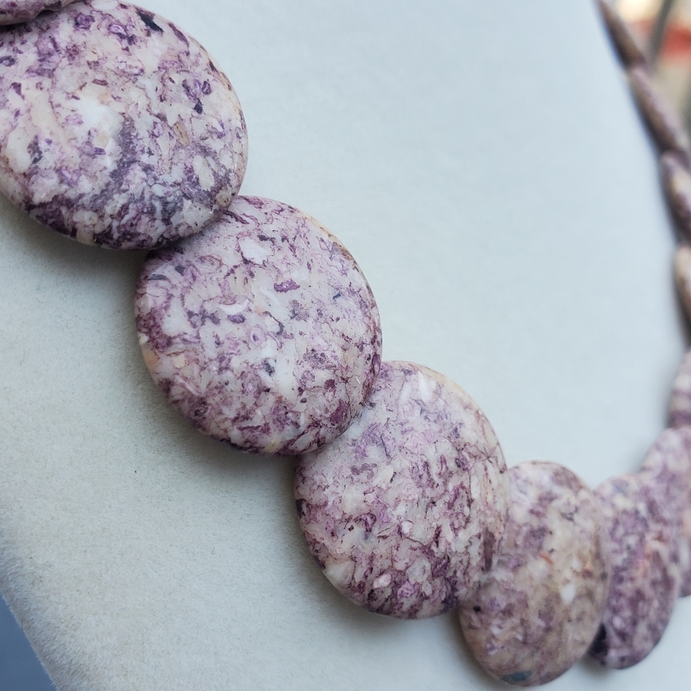 Statement Necklace Rhodonite Flat Circular Bead - image 3